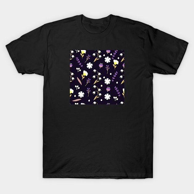 Nonbinary Pride Simple Mixed Flowers Pattern T-Shirt by VernenInk